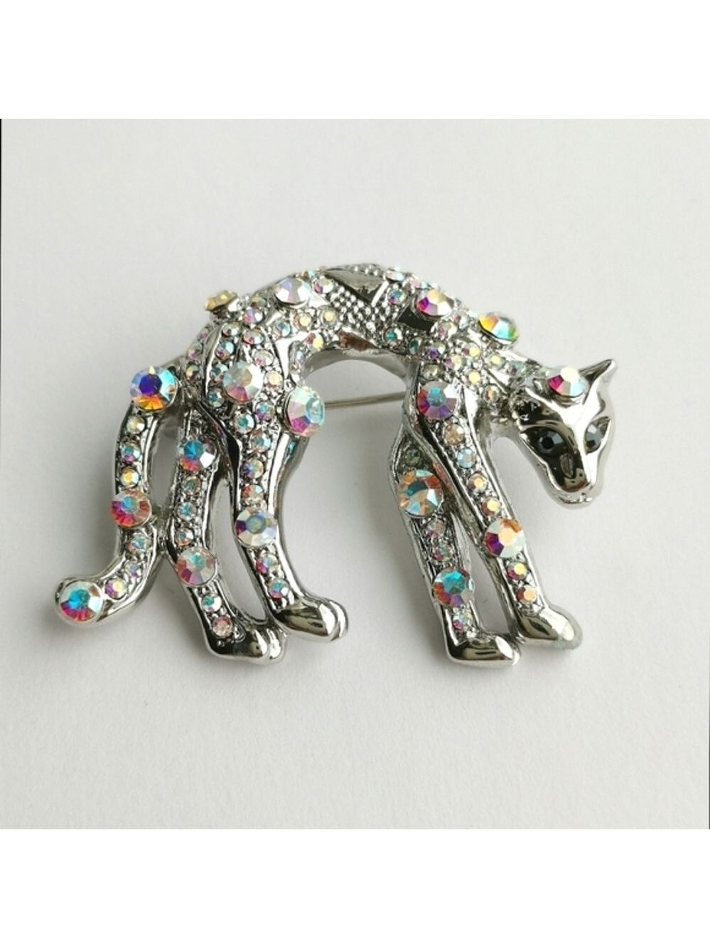 Vintage Panther Leopard Brooch Pin Crystals